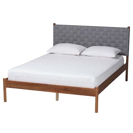 Baxton Studio Estela Mid-Century Modern Grey Woven Fabric and Walnut Brown Wood Queen Size Platform Bed 245-13445-ZORO